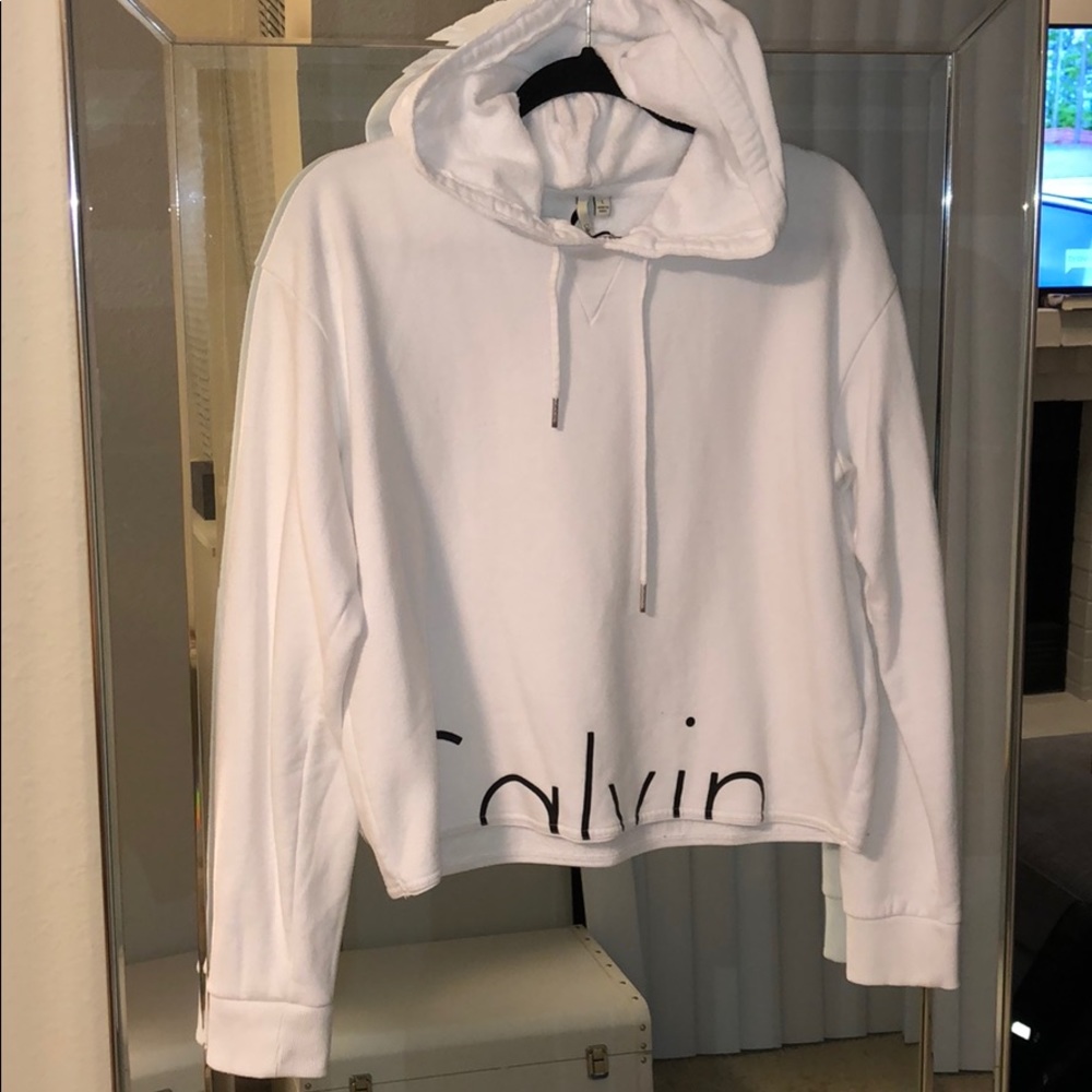 Calvin Klein White Cropped Hoodie